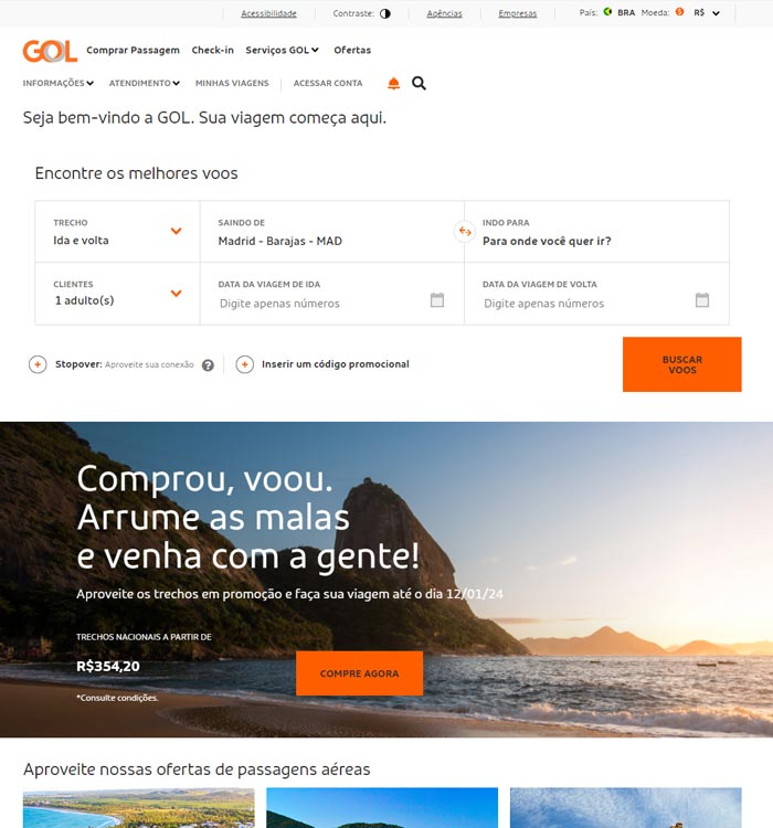 site gol linhas aereas